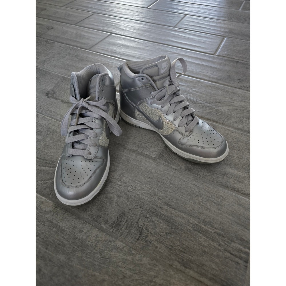 Nike Dunk Sky High Metallic Silver Glitter Sneakers High Top Grey‎ Women's 7.5